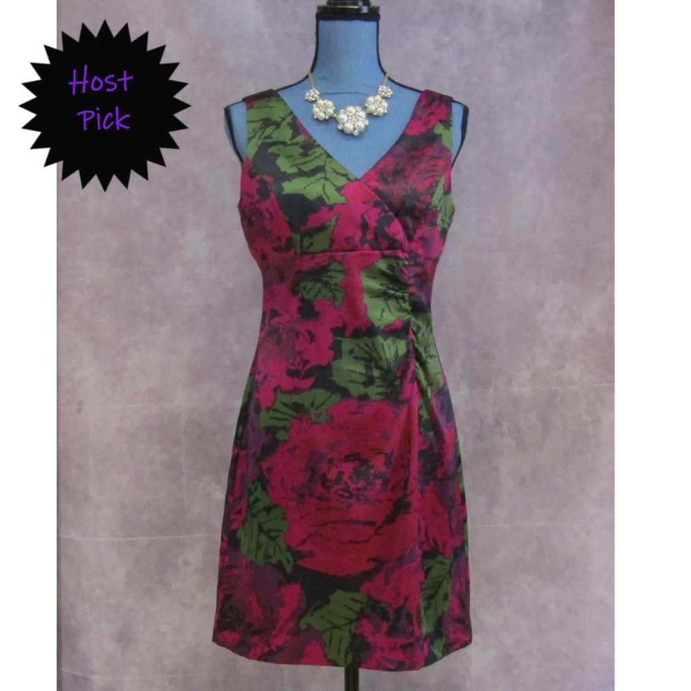 Donna Ricco Pink Purple Rose Print Dress Size 6